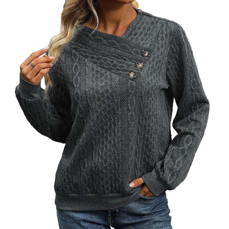 Damen Strickpullover Lässig Wellenmuster Knopfdetails Beige