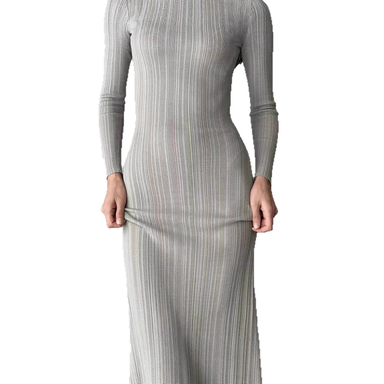 Damen Maxikleid Rippstrick Langärmlig Figurbetont