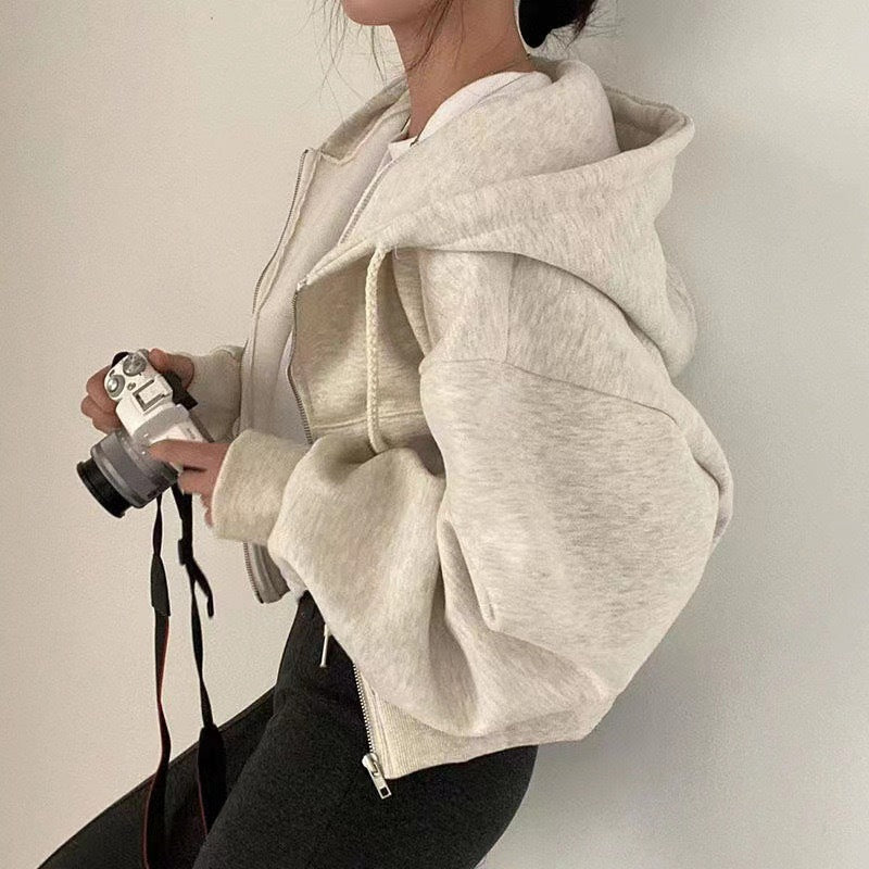 Damen Cropped Hoodie Reißverschluss Lässig