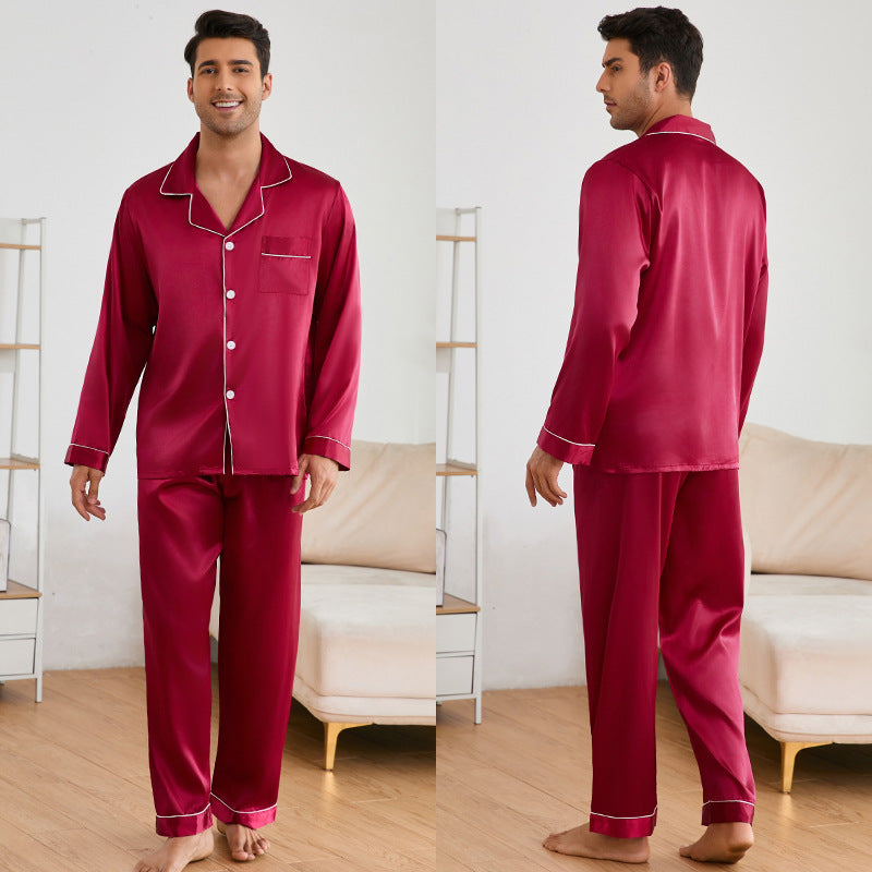 Herren Satin Schlafanzug-Set Klassischer Kragen Elegante