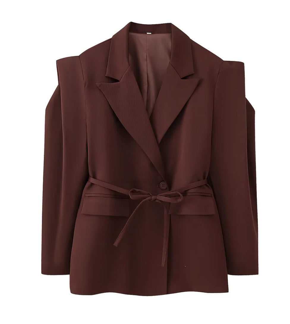 Damen Blazerjacke Tailliert Bindegürtel Norvielle