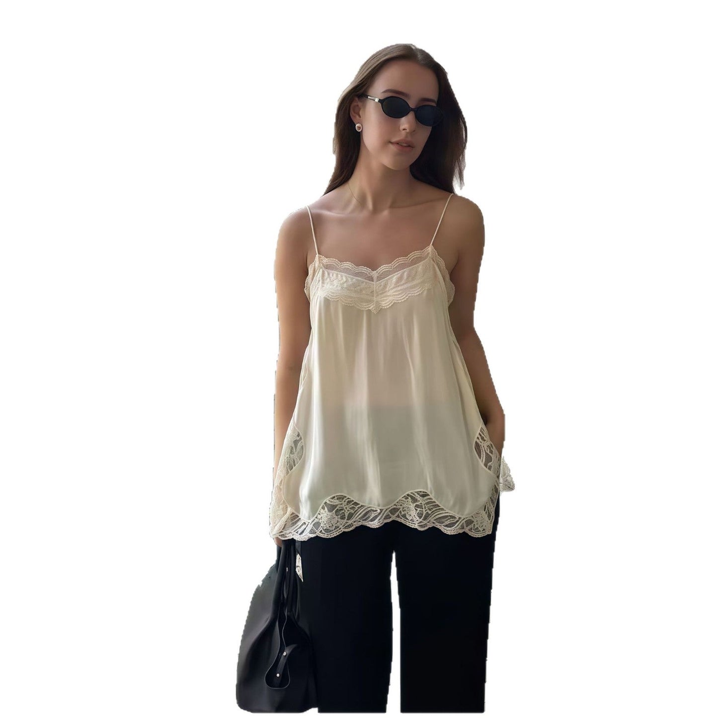 Damen Spitzentop Feine Träger Norvielle Elegantes Oberteil