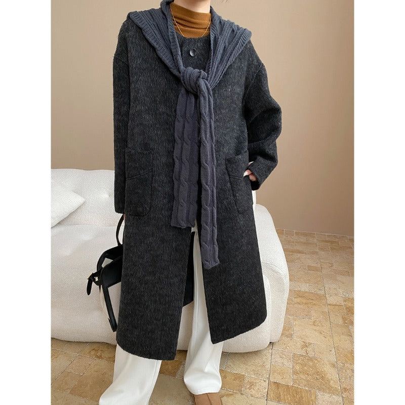 Damen Wollmantel Asymmetrischer Kragen Praktische Taschen