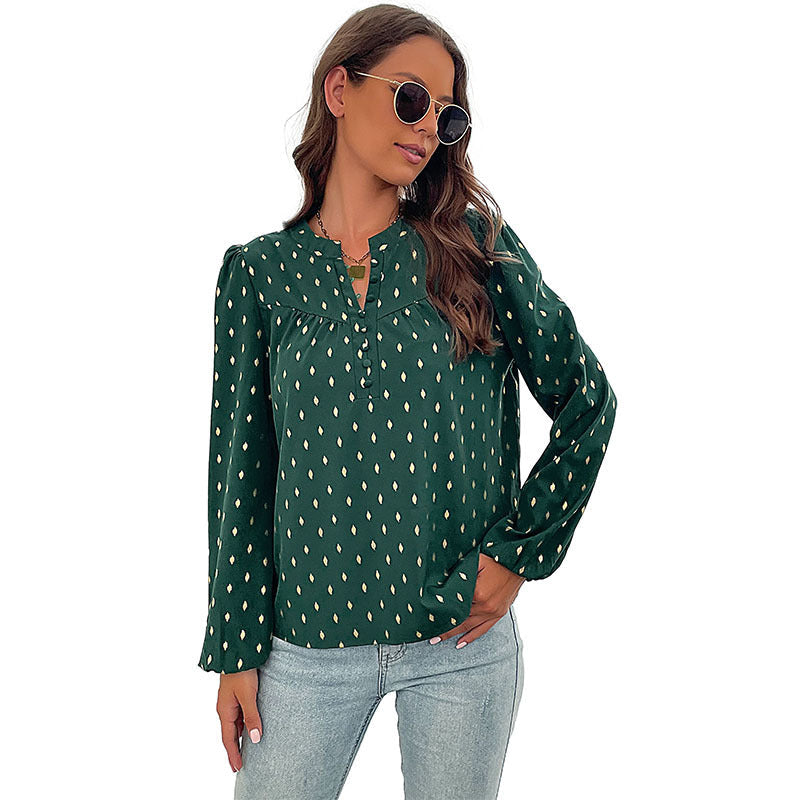 Damen Bluse Punktmuster Knopfleiste Norvielle
