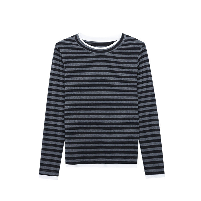 Damen Langarmshirt Streifenmuster Elastisch Weiß