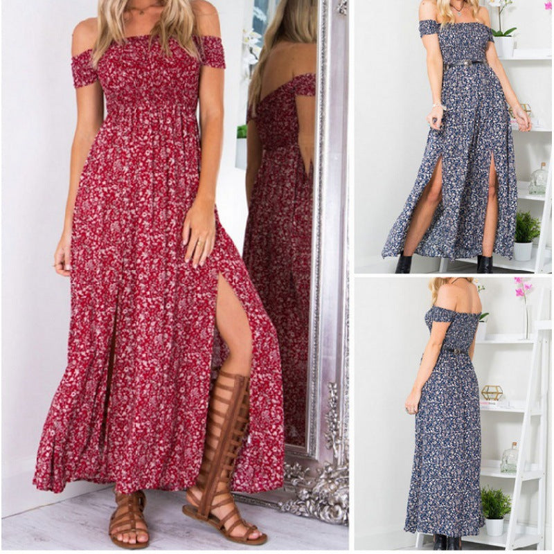 Damen Maxikleid Florales Muster Seidenstoff Seitenschlitz