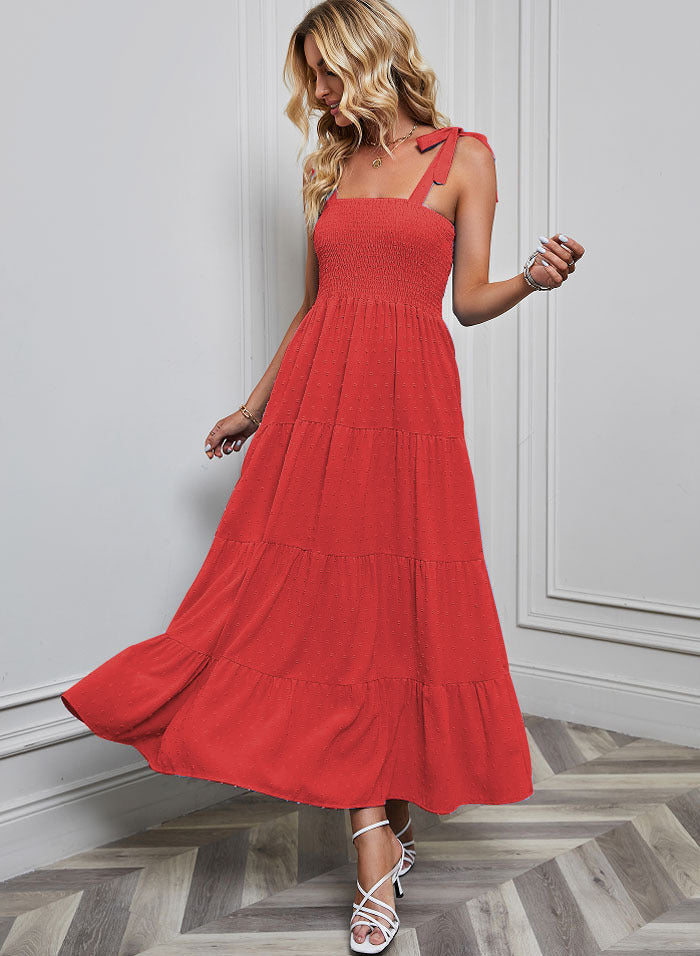 Damen Maxikleid Rüschenträger Schwingender Saum Norvielle