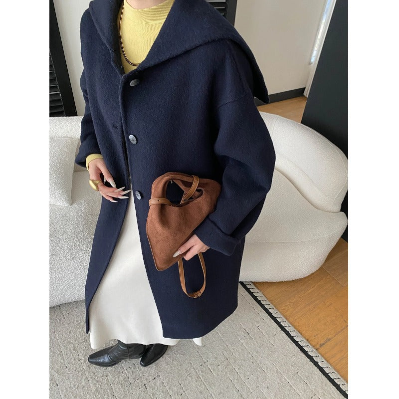 Damen Eleganter Langmantel Große Kapuze Knopfdetails Norvielle