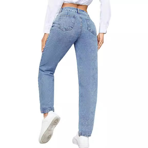 Damen High-Waist Boyfriend Jeans Klassischer Schnitt