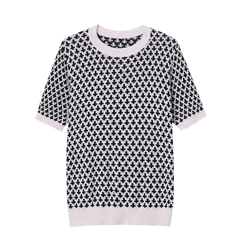 Damen Kurzarm-Pullover Grafisches Muster Norvielle