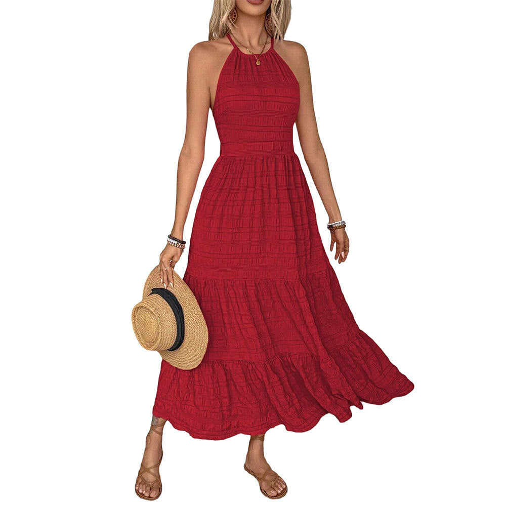 Damen Maxi-Kleid Offener Rücken Voluminöser Rüschensaum