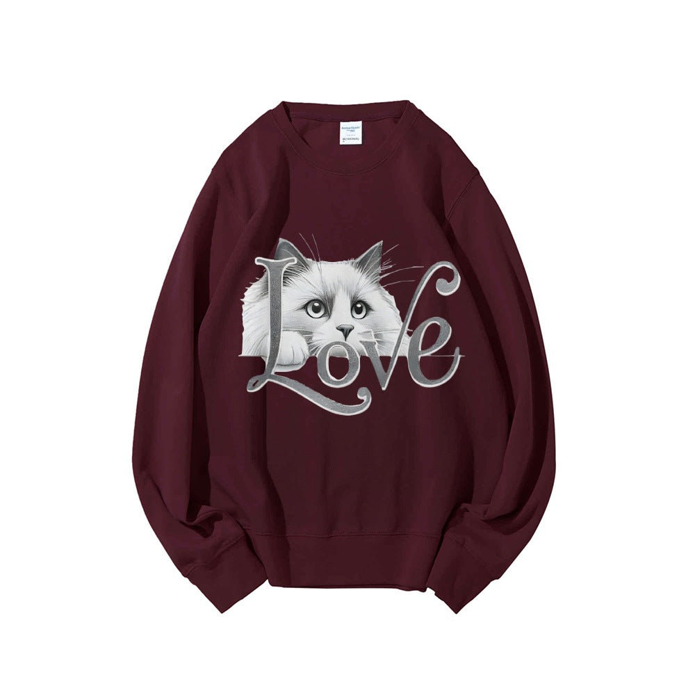 Damen Sweatshirt Katzenmotiv Lässiger Schnitt Norvielle