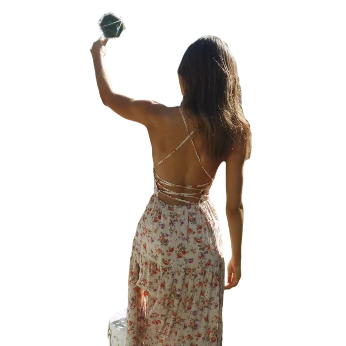 Damen Maxikleid Blumenprint Spaghettiträger Norvielle