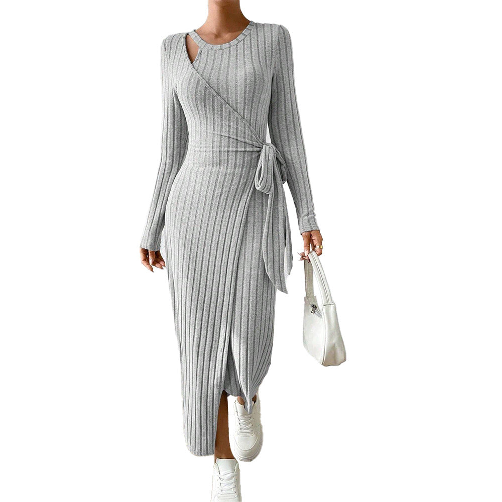 Damen Wickelkleid Rippstruktur Elegante Taillierung Norvielle