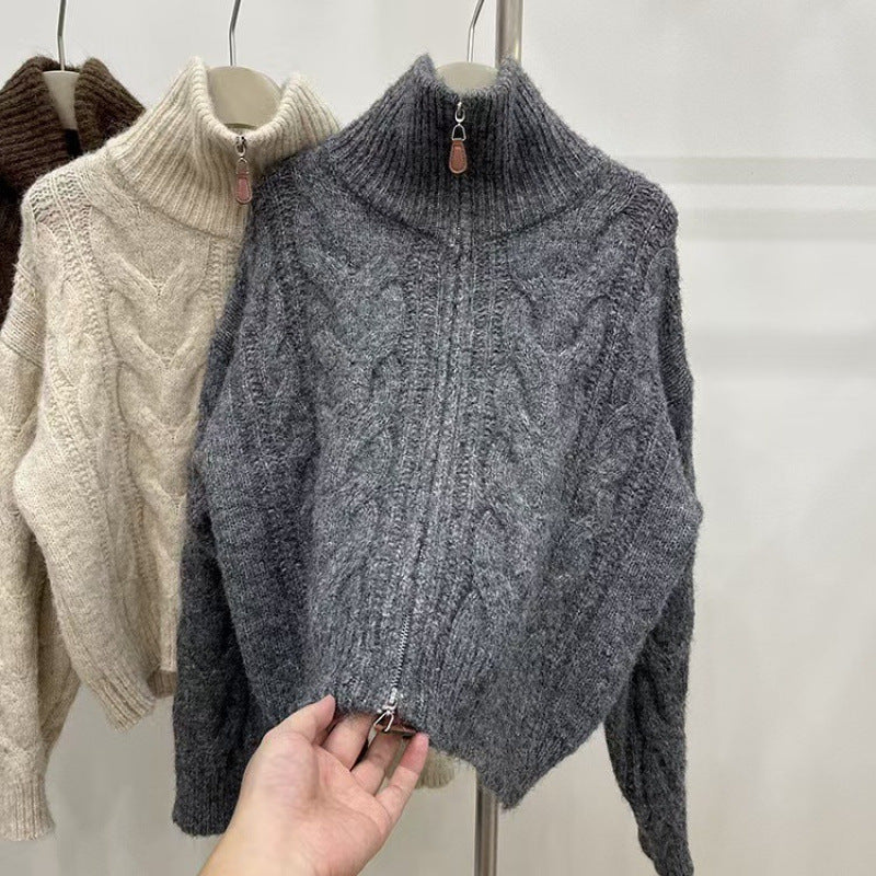 Damen Grobstrickpullover Norvielle Hochkragen Dekorativer