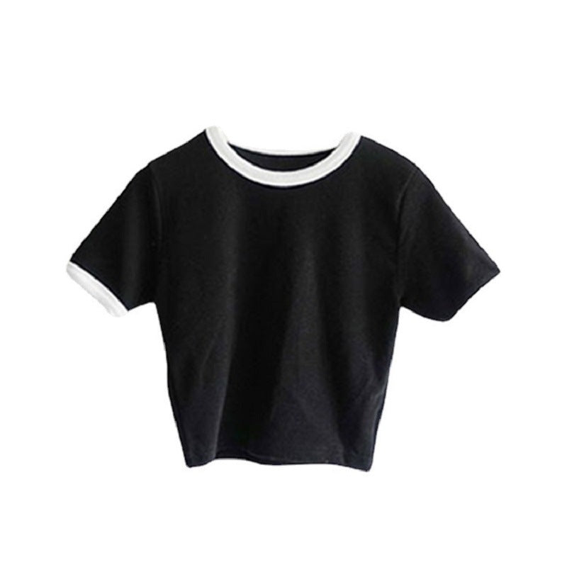 Damen T-Shirt Cropped Baumwolle Lässig Weiß