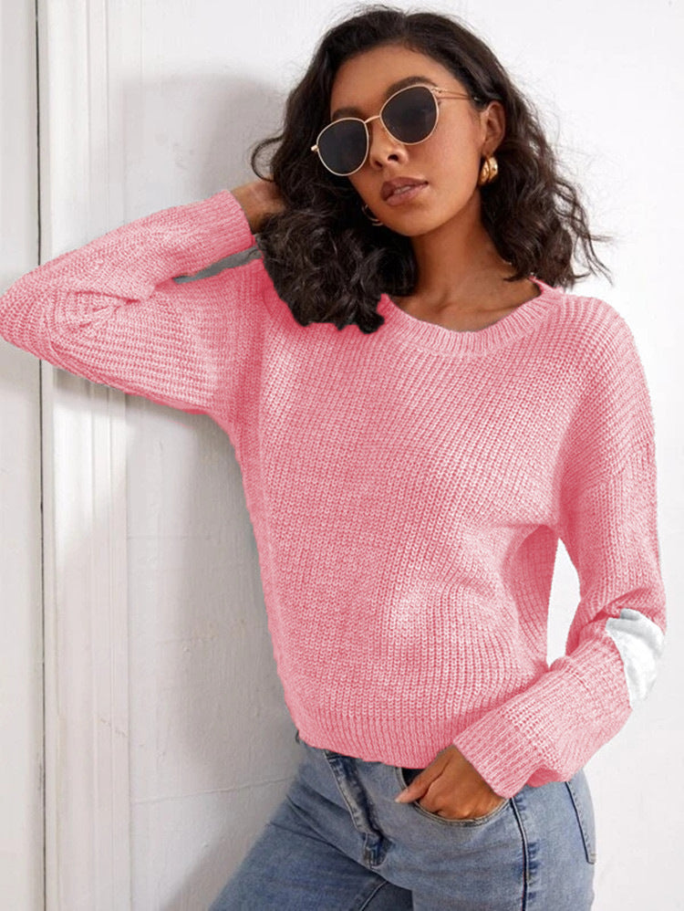 Damen Grobstrickpullover Farbblock-Design Lässig
