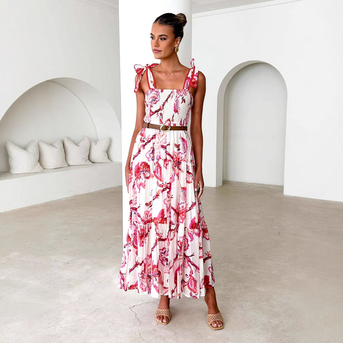 Damen Maxikleid Rüschendesign Fließender Stoff Norvielle