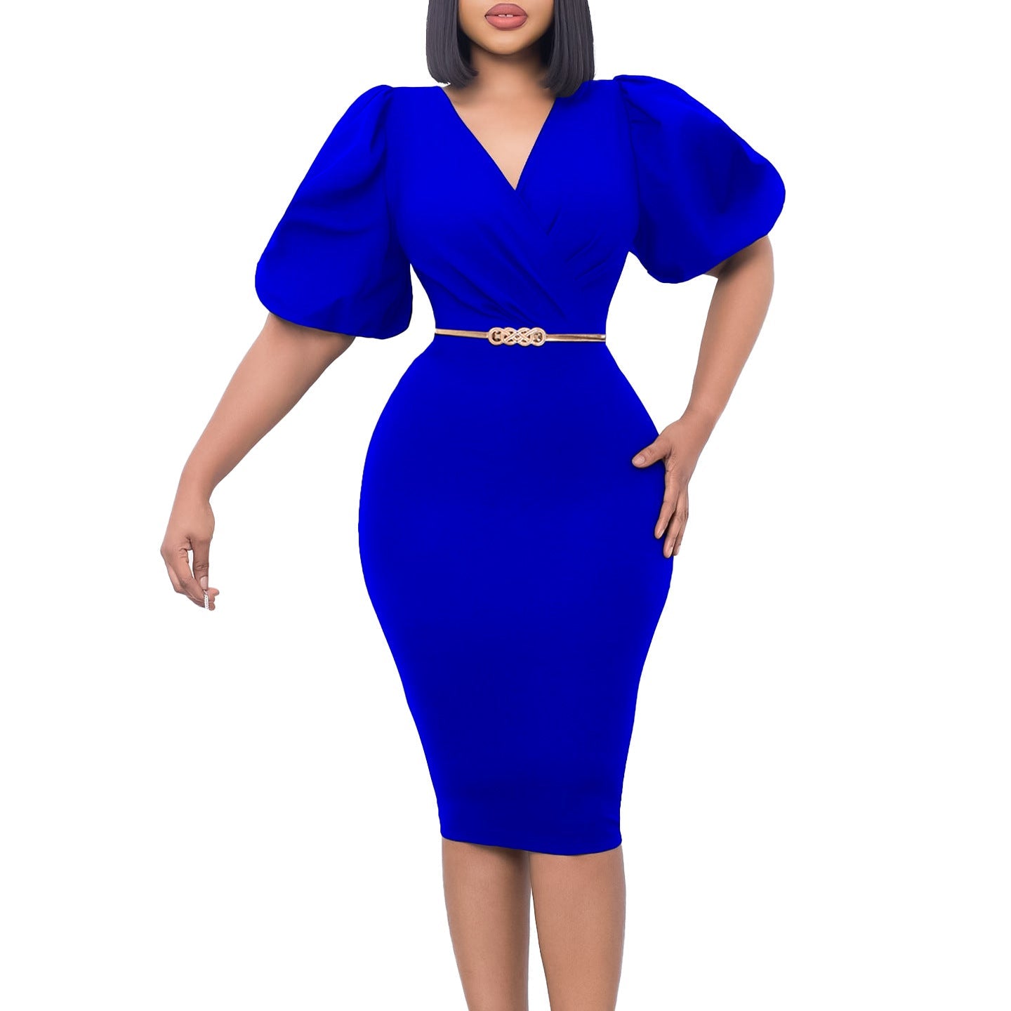 Damen Etui-Kleid Puffärmel Taillengürtel Norvielle