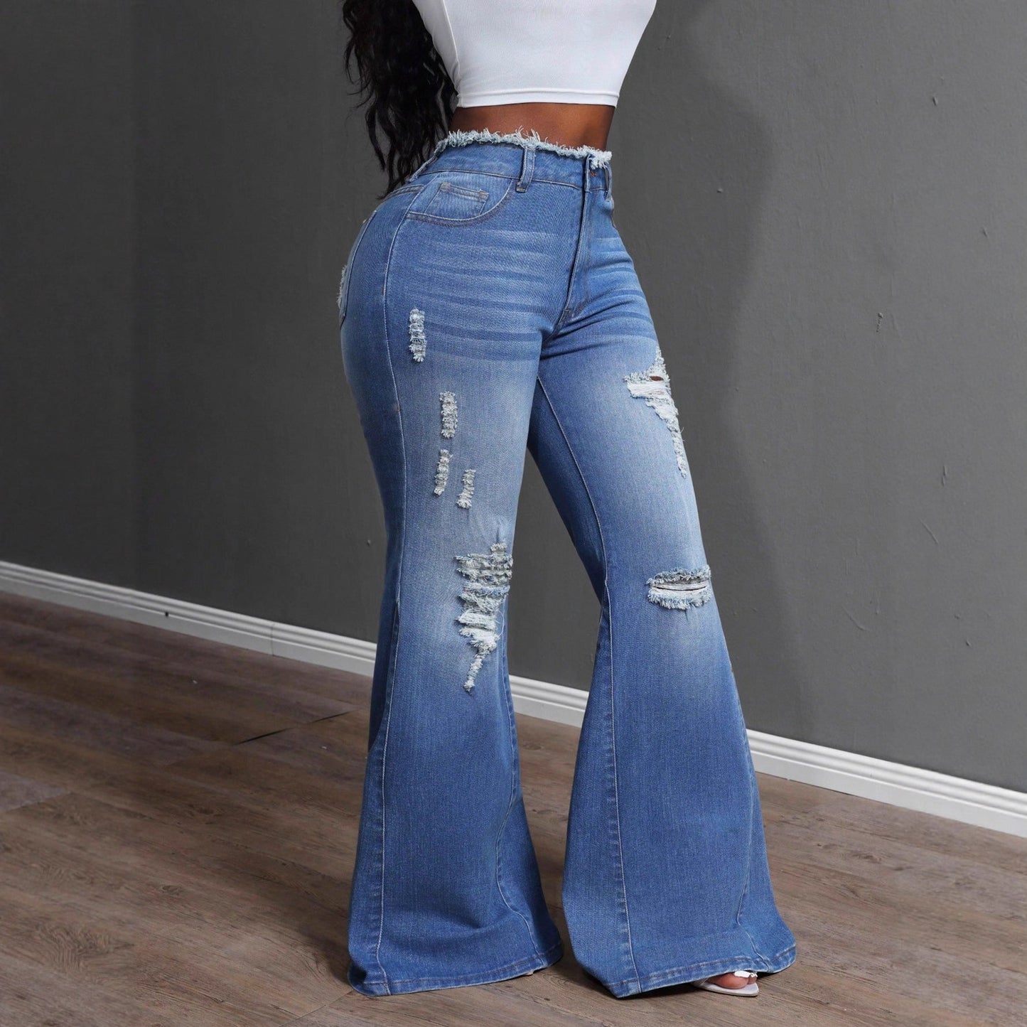 Damen Bootcut Jeans Ausgefranste Details Norvielle