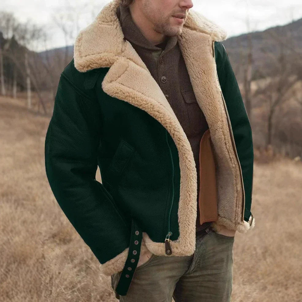 Herren Aviator Jacke Leder Optik Shearling Kragen