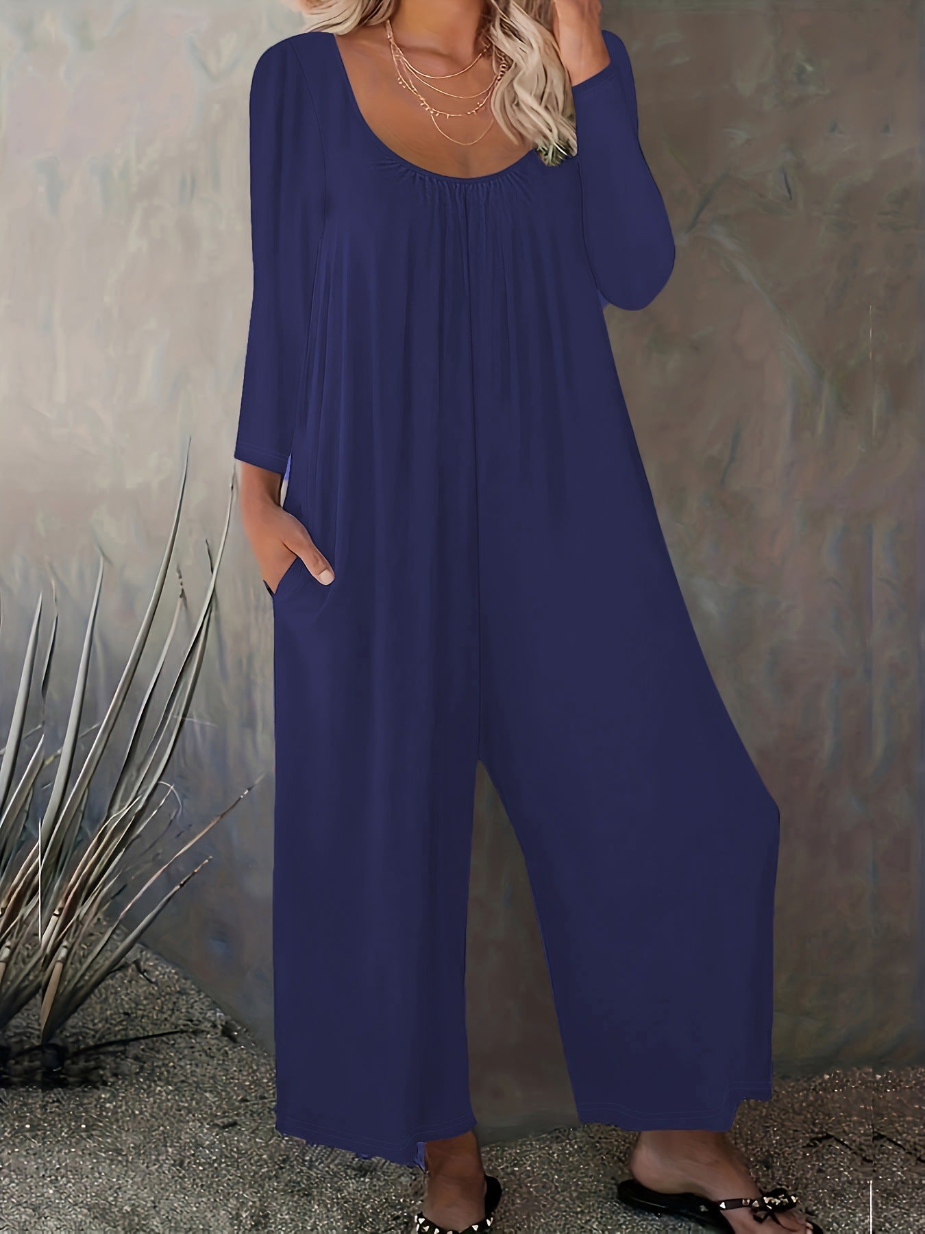 Damen Jumpsuit Weit geschnitten mit Taschen Moderner Schnitt Norvielle