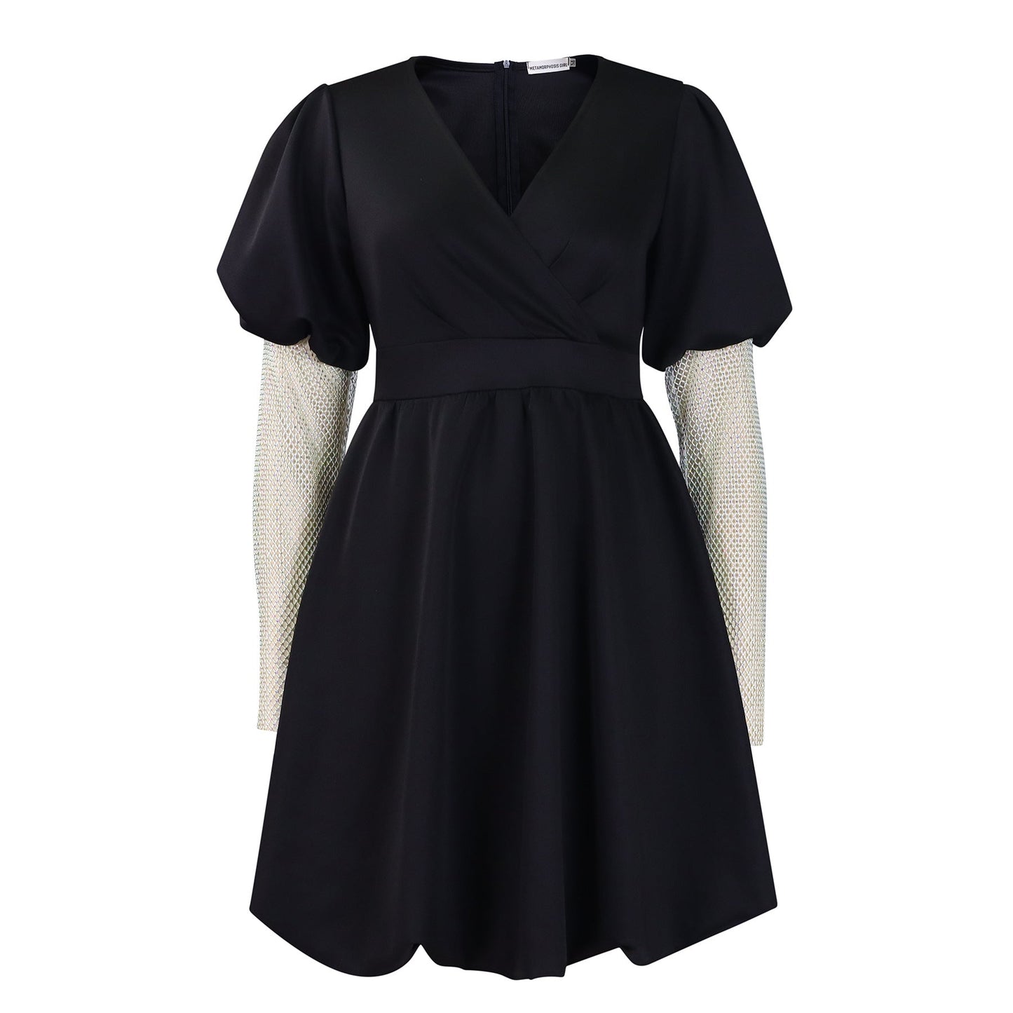 Damen Wickelkleid Puffärmel Netzoberarm Norvielle