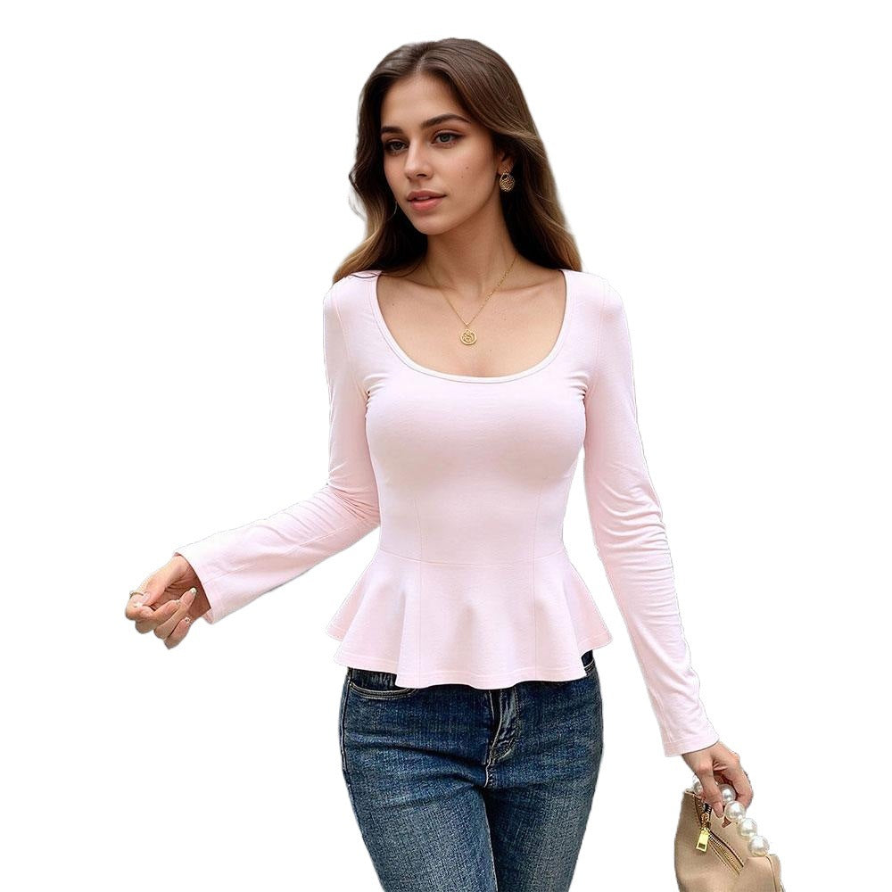 Damen Peplum-Oberteil Tiefes Dekolleté Lange Ärmel