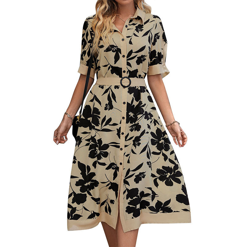 Damen Midikleid Floralmuster Taillengürtel Norvielle