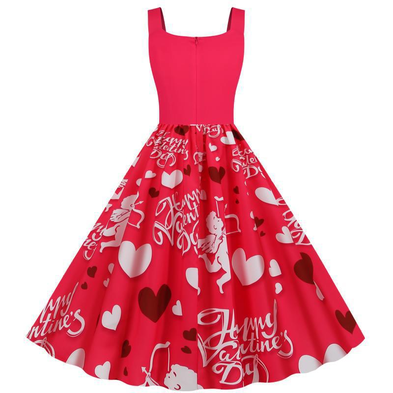 Damen Swing-Kleid mit Herzmotiven Rosa
