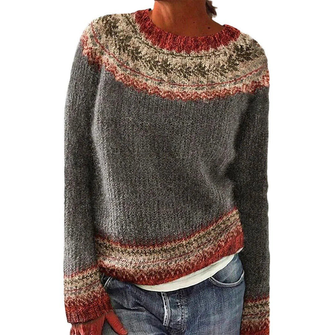 Damen Pullover Grobgestrickt Nordisches Muster Weite Passform