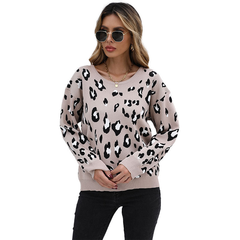 Damen Strickpullover Leo-Print Lässig Norvielle