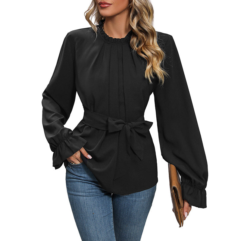 Damen Bluse Rüschendetails Taillengürtel Norvielle