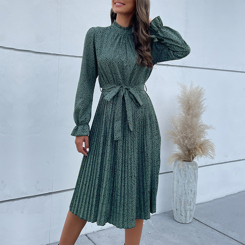 Damen Midi-Kleid Rüschensaum Taillengürtel Norvielle