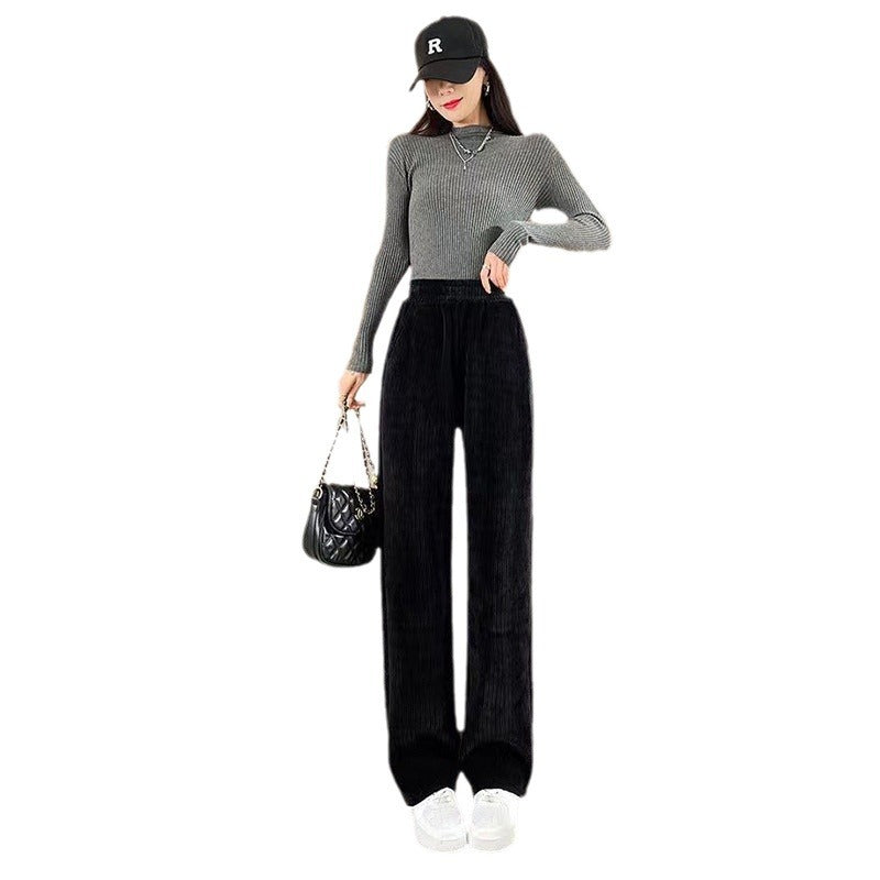 Damen Cordhose Weites Bein Elastischer Bund Hochgeschnitten