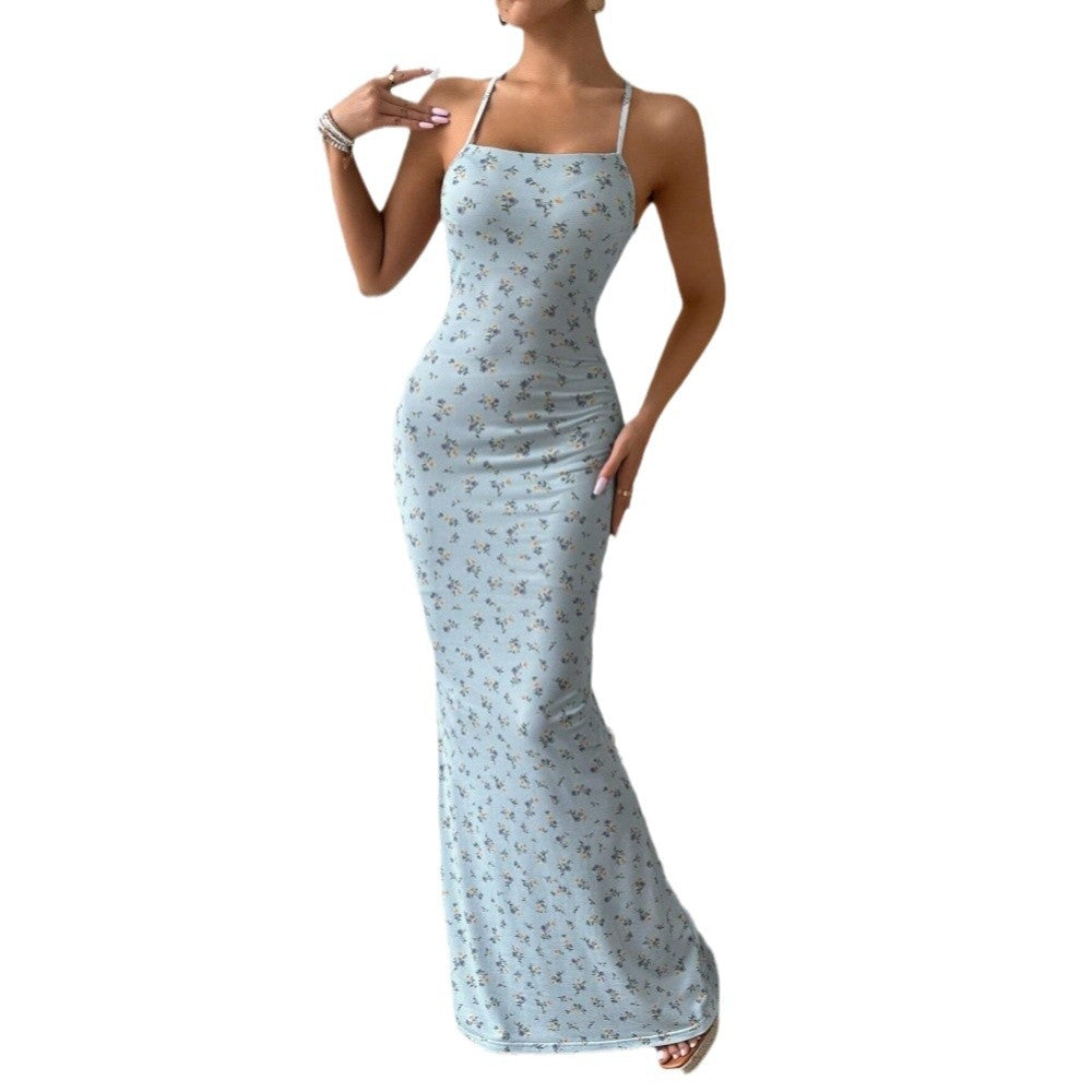 Damen Maxikleid Blumenmuster Spaghettiträger Norvielle