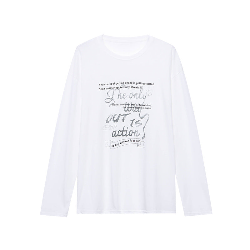 Damen Langarmshirt Grafikdruck Baumwolle Weiß