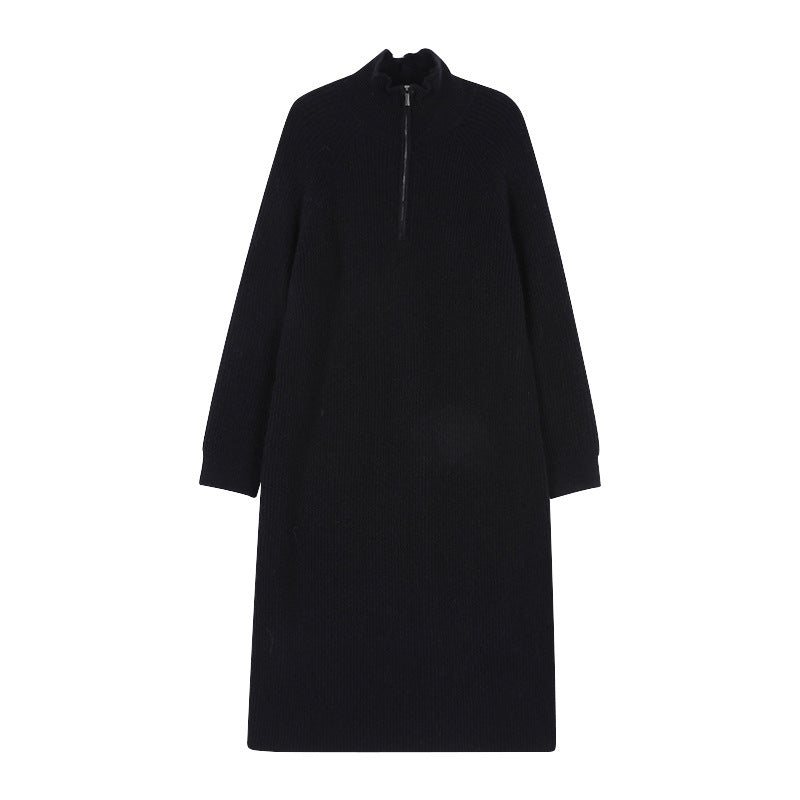Damen Strickkleid Hochkragen Reißverschluss Norvielle