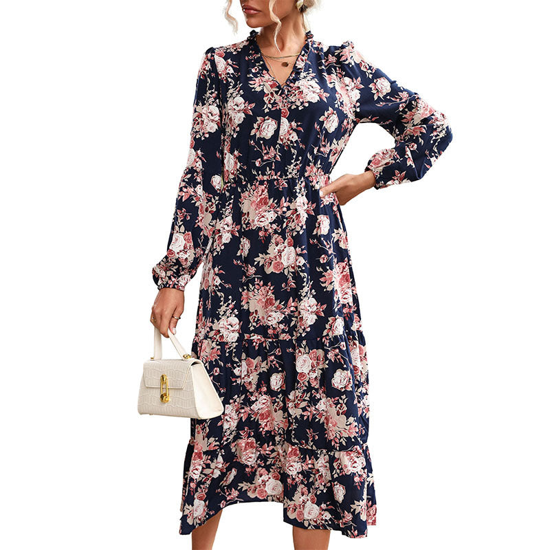 Damen Maxikleid Florales Volantdesign Norvielle