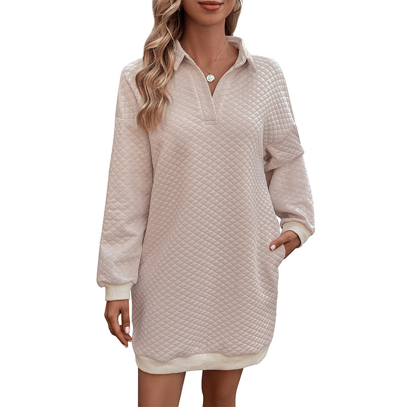 Damen Pulloverkleid Stehkragen Wärmendes Waffelmuster Norvielle