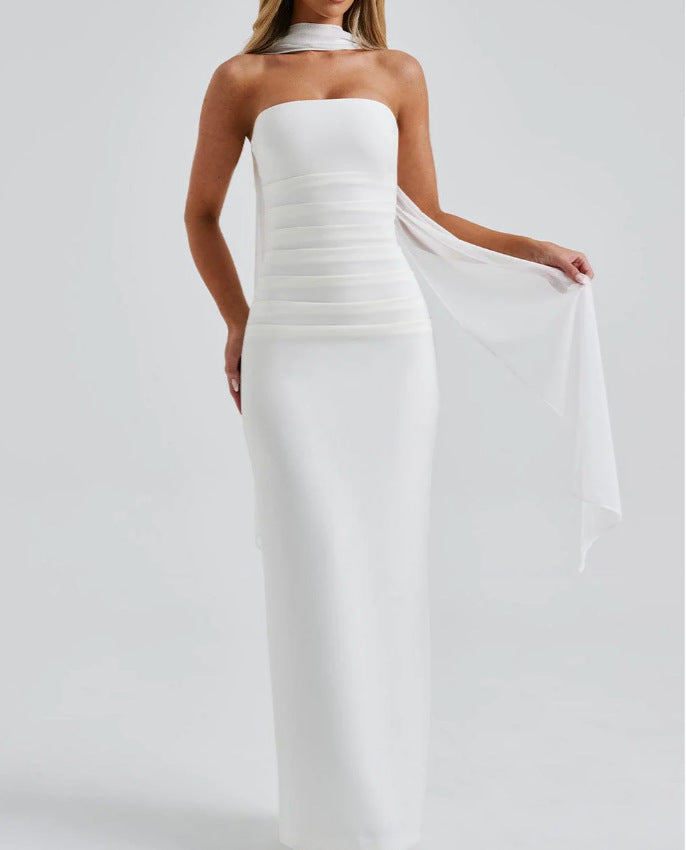 Damen Langabendkleid Schulterfrei Rüschen Norvielle