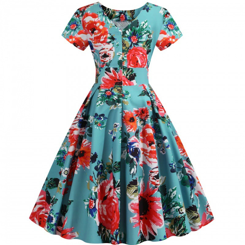 Damen Blumenkleid Weicher Stoff Midi-Länge