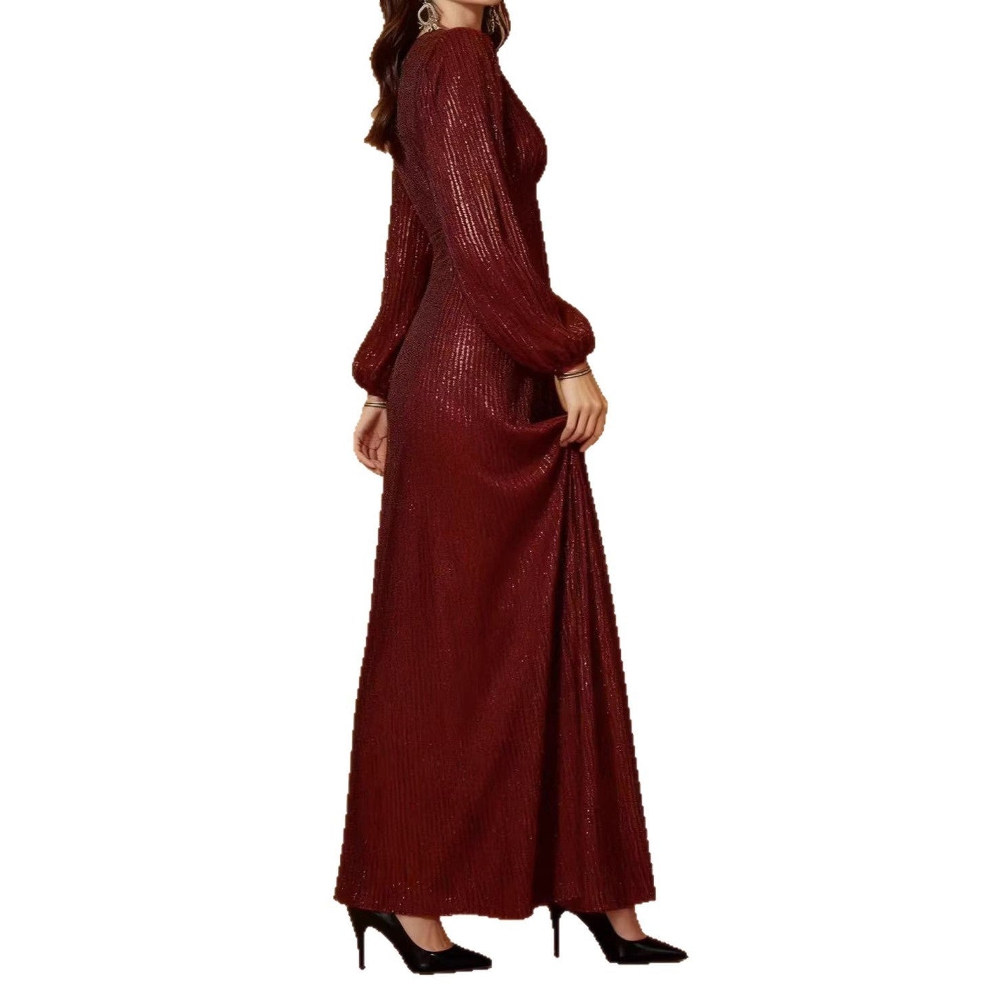 Damen Abendkleid Funkelnder Stoff V-Ausschnitt Norvielle