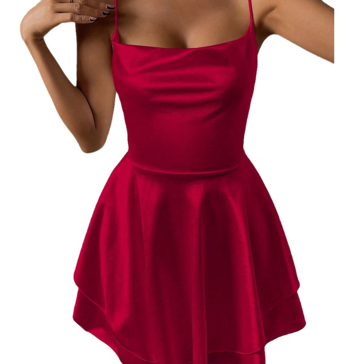 Damen Freizeitkleid Zartes Trägerdesign Schwingender Rock Norvielle