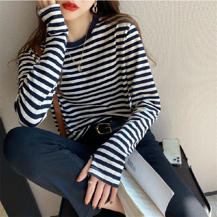 Damen Langarmshirt Streifenmuster Weites Oberteil Norvielle