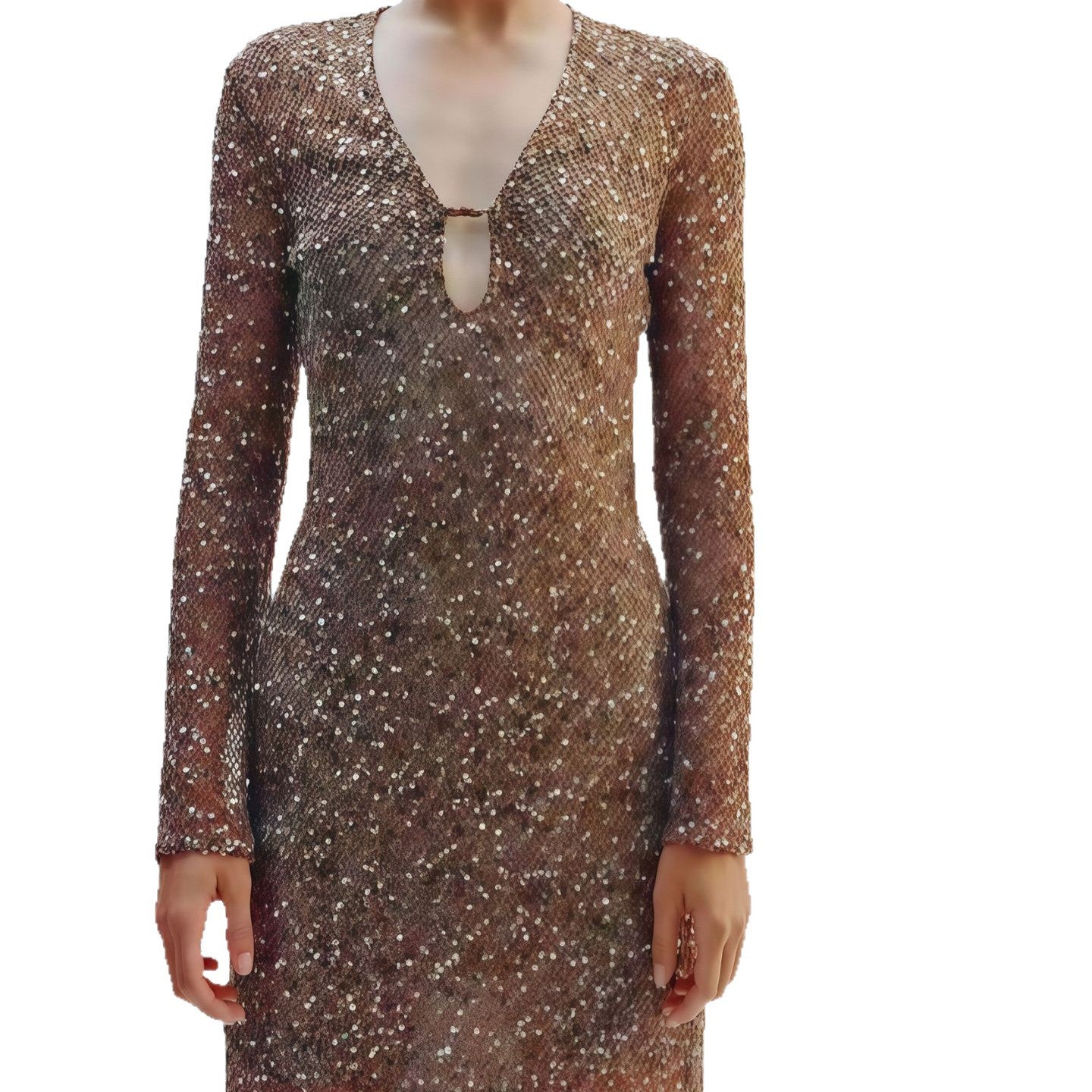 Damen Paillettenkleid V-Ausschnitt Lange Ärmel Norvielle