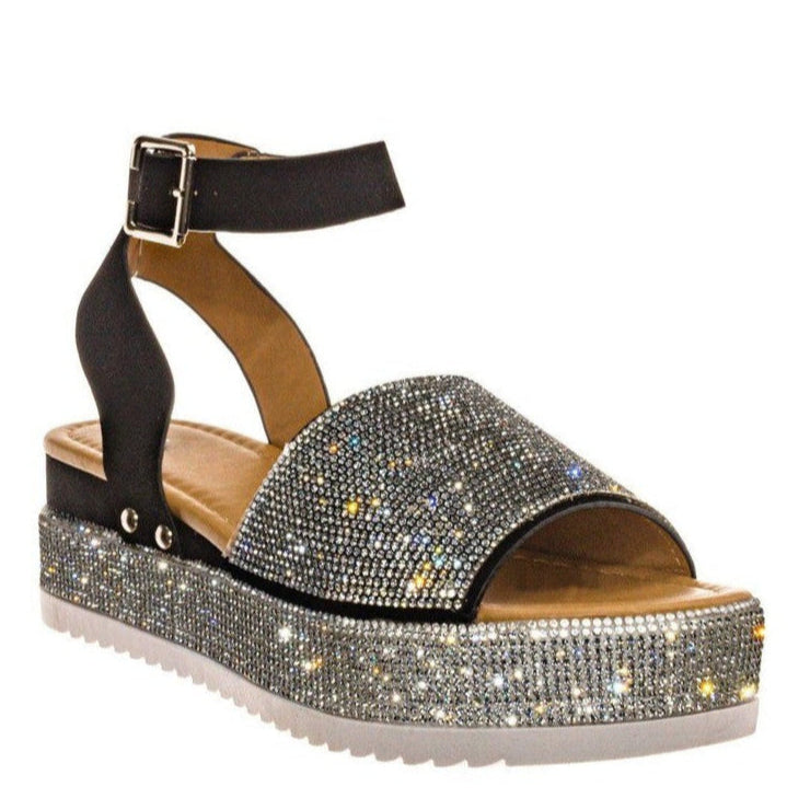 Damen Plateau Sandalen Flache Knöchelriemen Freizeitschuhe