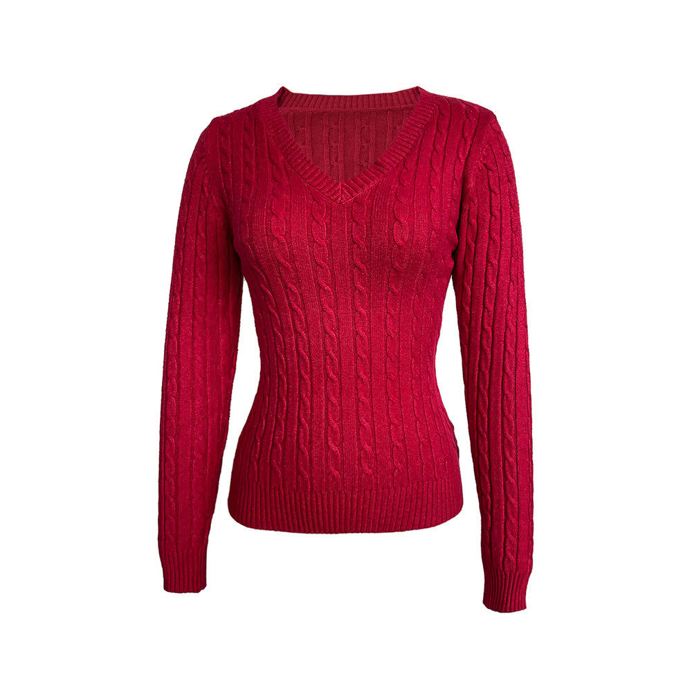 Damen Pullover V-Ausschnitt Struktur Zopfmuster Norvielle