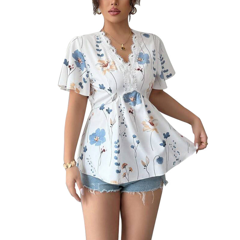 Damen Bluse mit floralem Muster Spitzenakzenten Norvielle