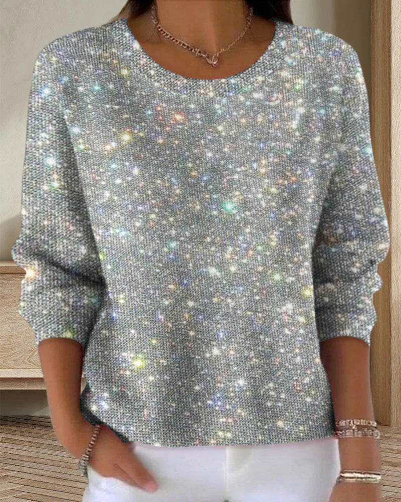 Damen Glitzerpullover Rundhals Lässig Norvielle